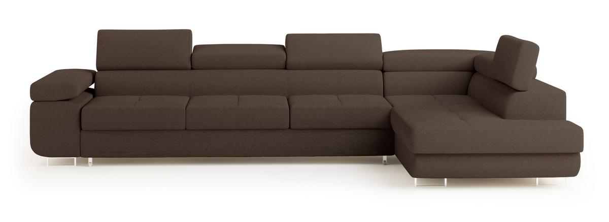 ECKSOFA VICENTE Braun Boucle-Stoff mit Schlaffunktion - Braun, Holz (346/202cm) - MASSENO