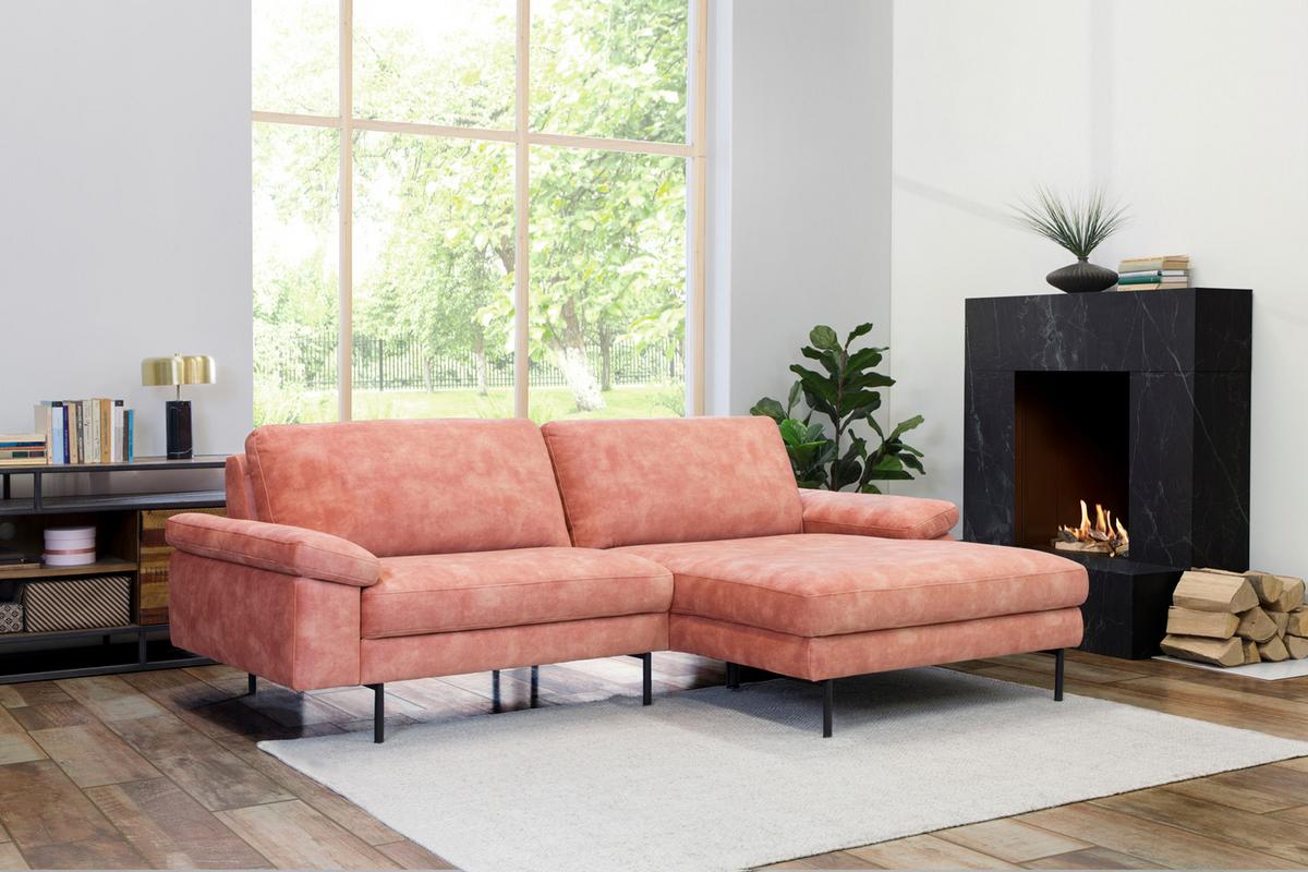 SOFA VISAO Pink Velvet - Schwarz/Rosa, Textil (236/86/160cm) - KAWOLA