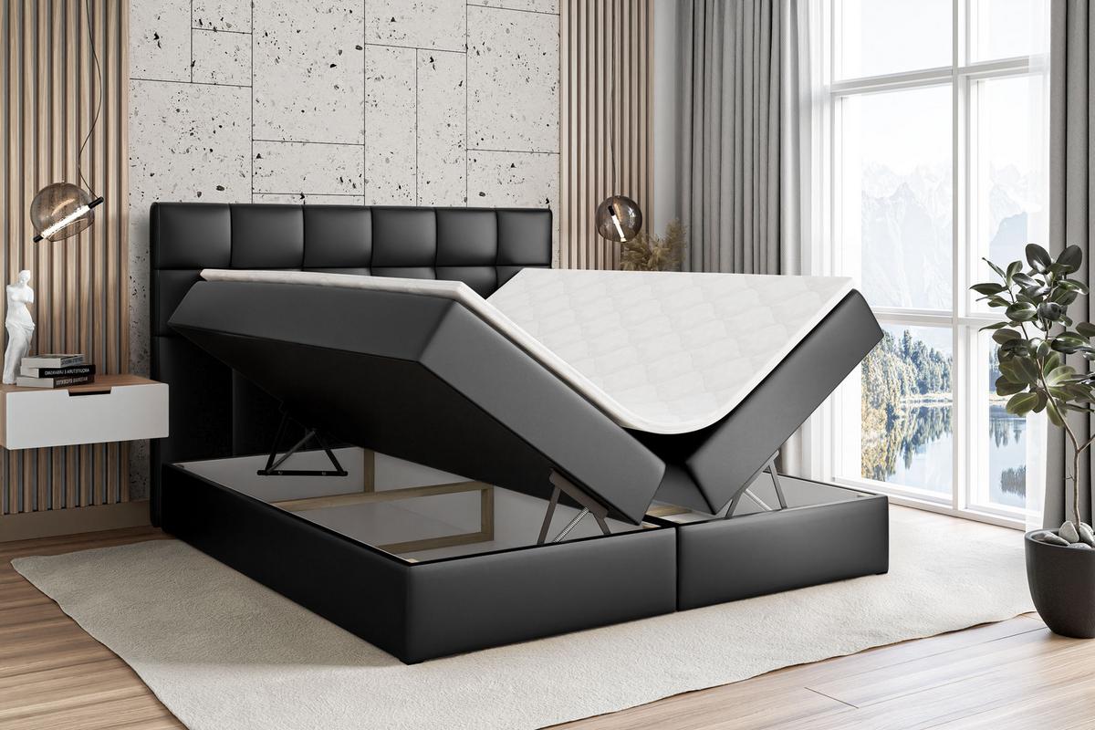 BOXBETT mit H3-Matratze und Lattenrost - APO - 140x200 Schwarz Hochglanz - Schwarz Hochglanz, Holzwerkstoff (140/200cm) - ALTDECOR