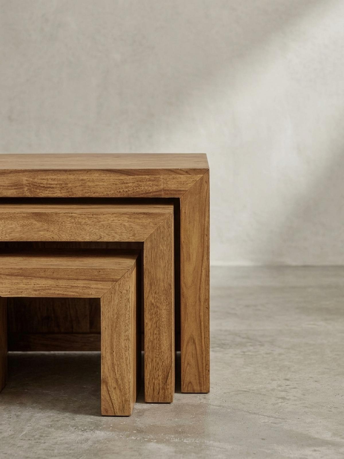 BEISTELLTISCH 3er Set Massivholz Platzsparend Handgefertigt, Beige 50x30x50 cm - Beige, Holz (30/50/50cm) - KADIMA DESIGN