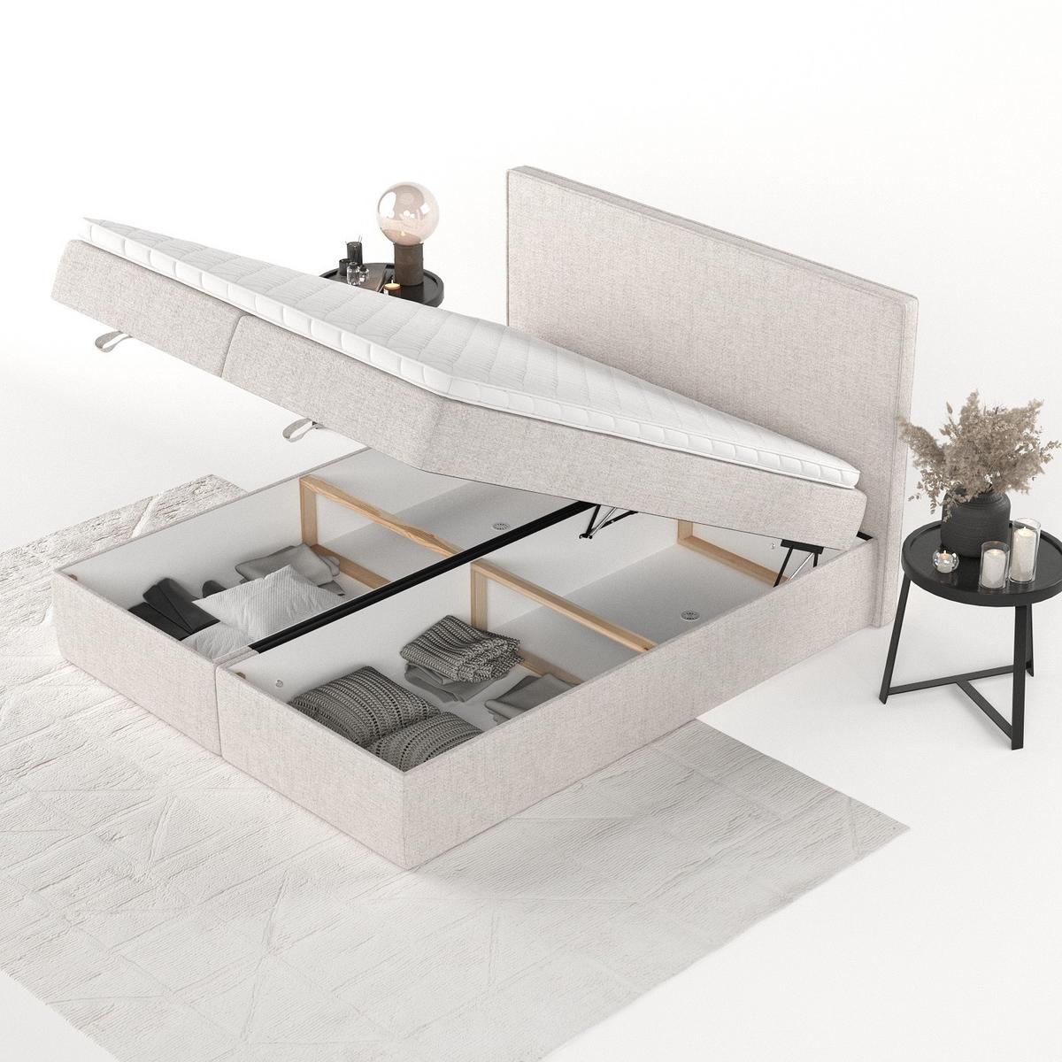 BOXBETT Velma 140/200 cm Hellbeige im Neve Stoff - Sandfarben/Schwarz, Holz/Holzwerkstoff (140/200cm) - AltaBeds