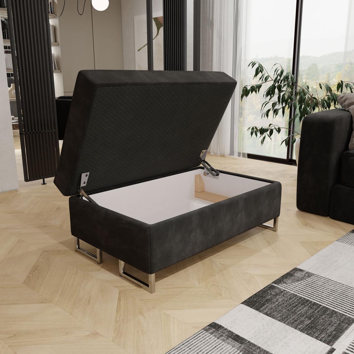 POLSTERHOCKER BARLET Schwarz 100x60 cm - Schwarz, Textil (100/41/60cm) - MASSENO