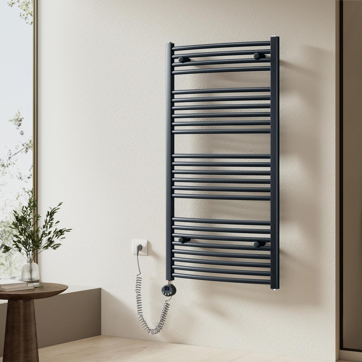 HANDTUCHHEIZKÖRPER elektrisch gebogen Anthrazit 120/60/5,6 cm - Anthrazit, Metall (60/120/5.6cm) - EMKE