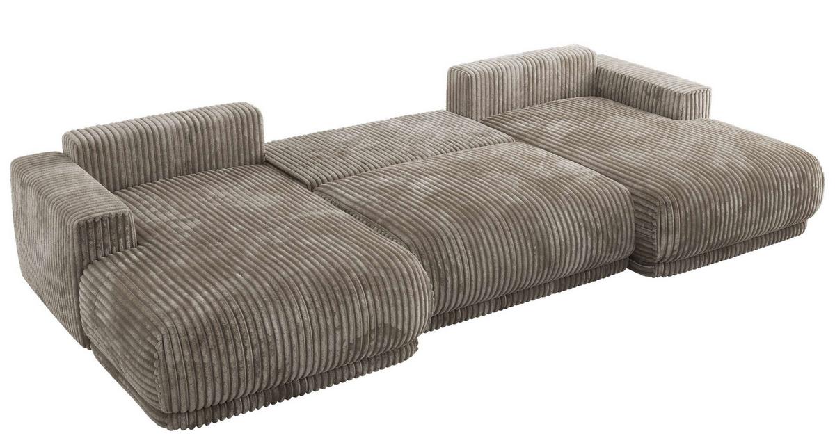 WOHNLANDSCHAFT RINA U Hellbraun Cord - Hellbraun/Schwarz, Kunststoff/Textil (360/85/170cm) - MKS