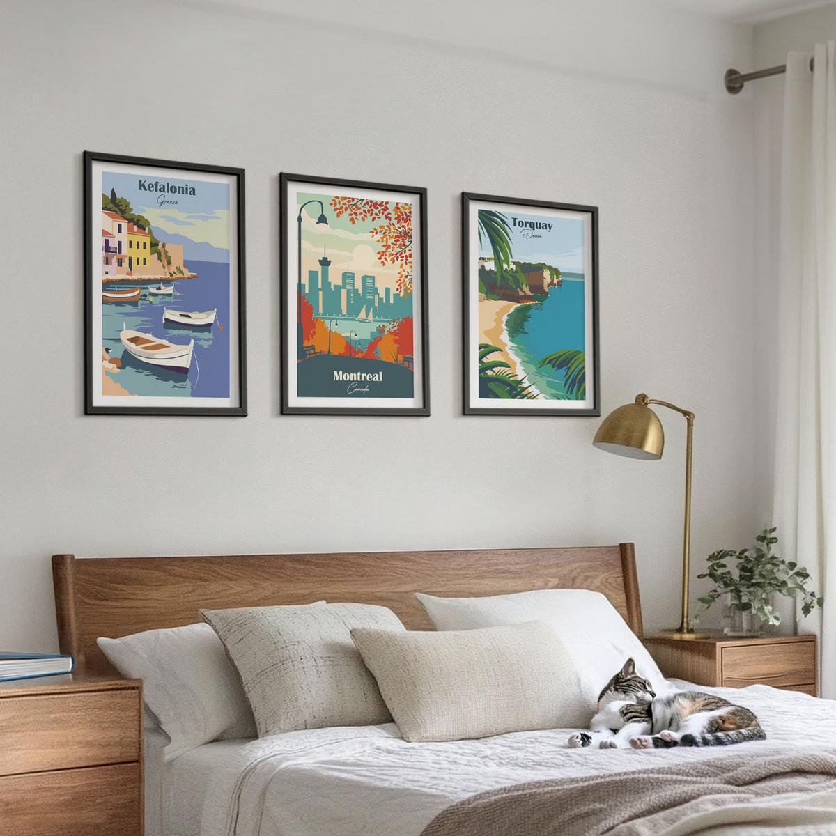 BILDER SET 3er Set - 40x60 cm Schwarzer Rahmen - Stadtansichten aus Griechenland, Kanada und Australien - Schwarz, Kunststoff (40/60cm) - TULUP