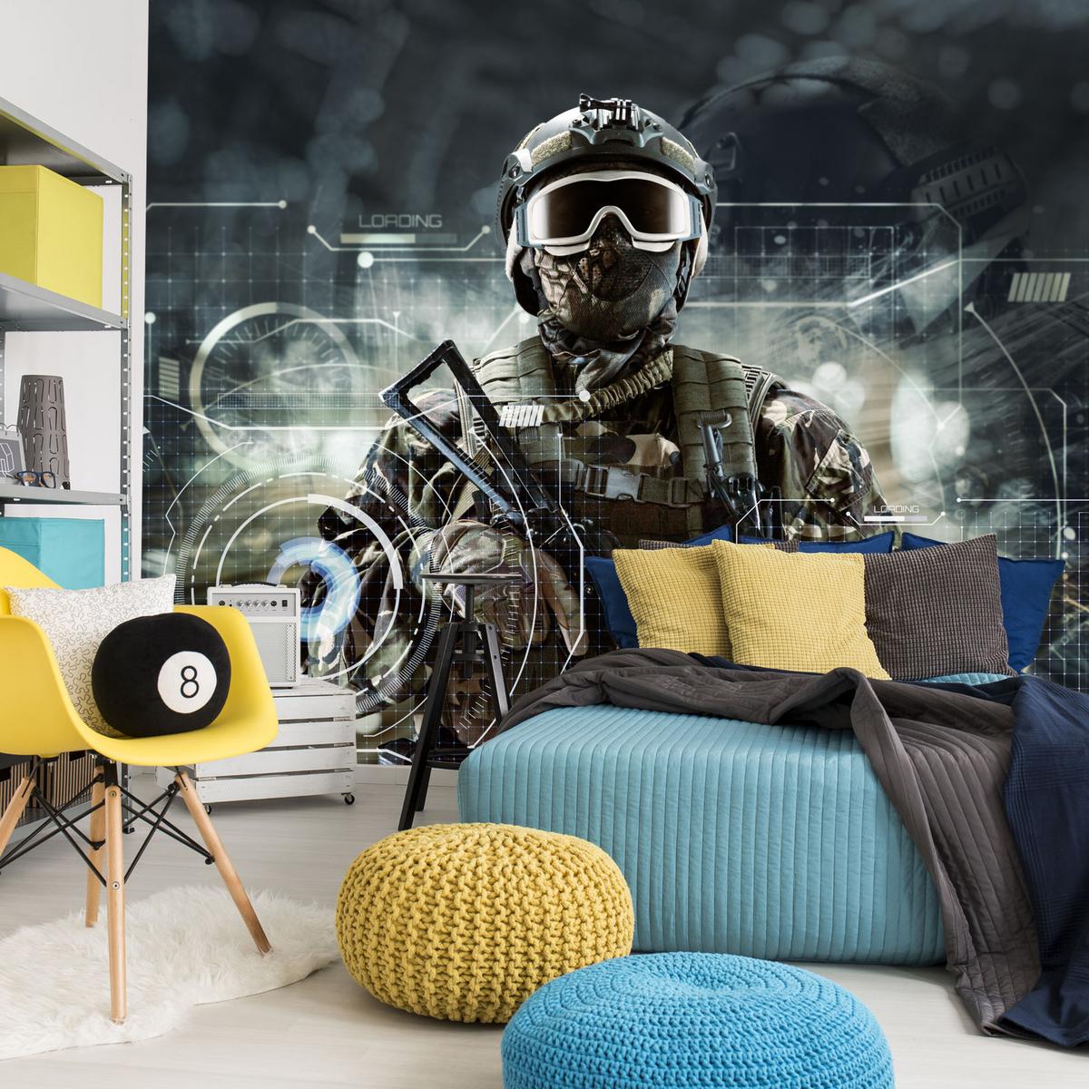 FOTOTAPETE für Jugendzimmer Futuristischer Soldat Krieger 250x175 - Braun/Grau, Papier (250/175cm) - Muralo