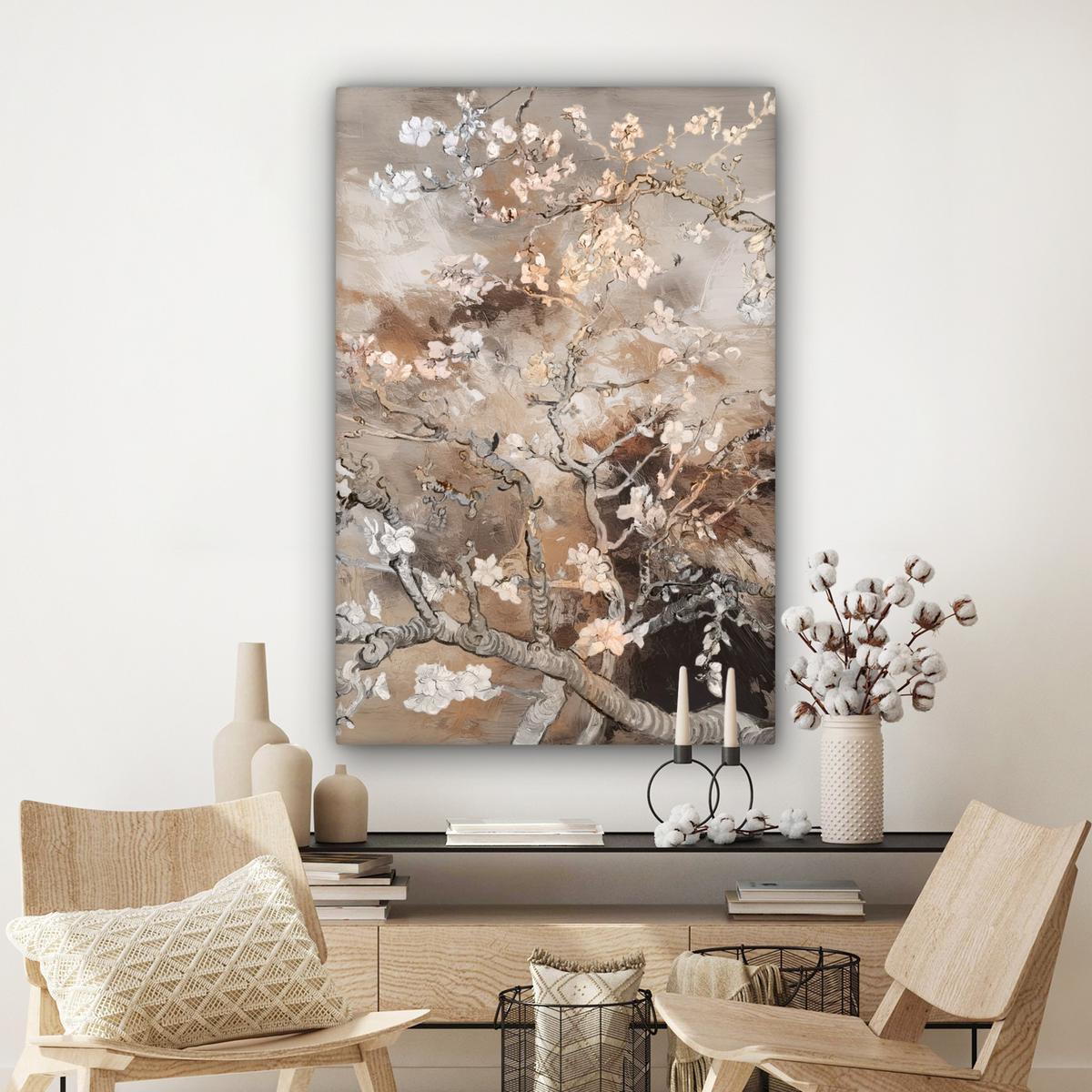 LEINWANDBILD Mandelblüte - Kunst - Van Gogh - Beige - Abstrakt Deko XXL 80x120 cm - Braun, Textil (80/120cm) - MuchoWow