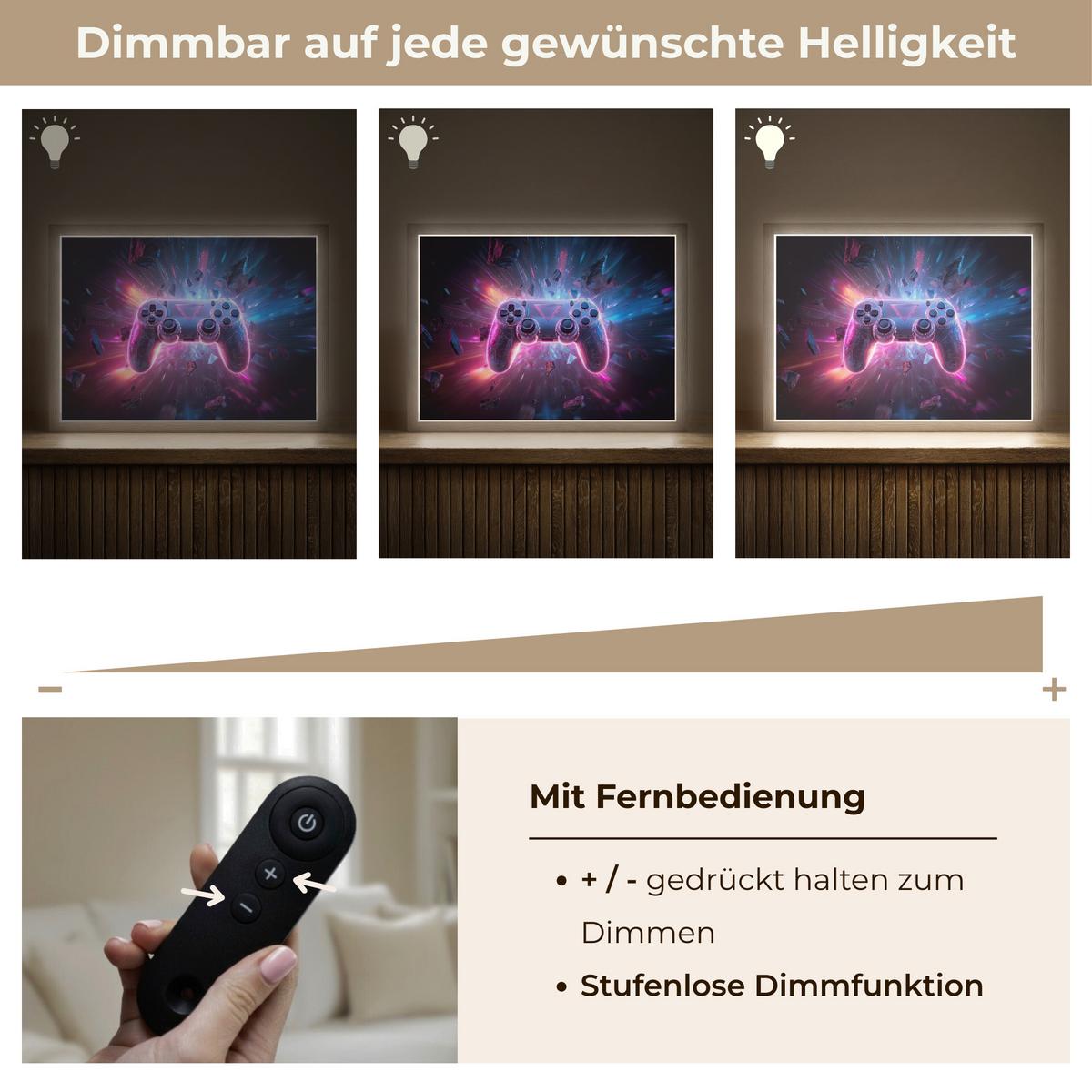 NACHTTISCHLAMPE MIT AKKU Controller - Neon - Explosion - Abstrakt 40x30 cm - Violett, Holzwerkstoff (8/40/30cm) - OnlyWow