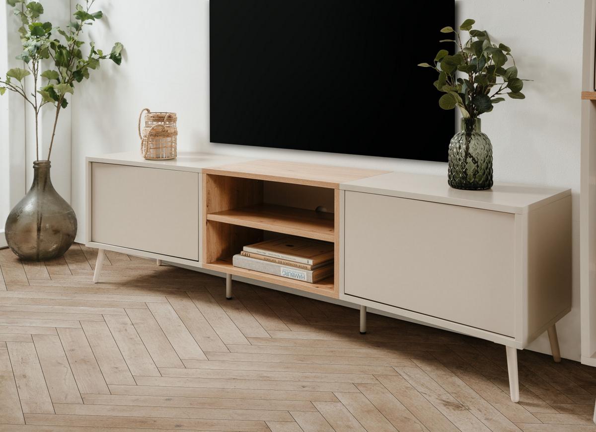TV-LOWBOARD Kaschmir, Eiche Artisan 175 cm, TV Unterteil mit Push-to-Open - Kaschmir/Eiche Artisan, Holzwerkstoff (175/50/37.5cm) - Furn.Design