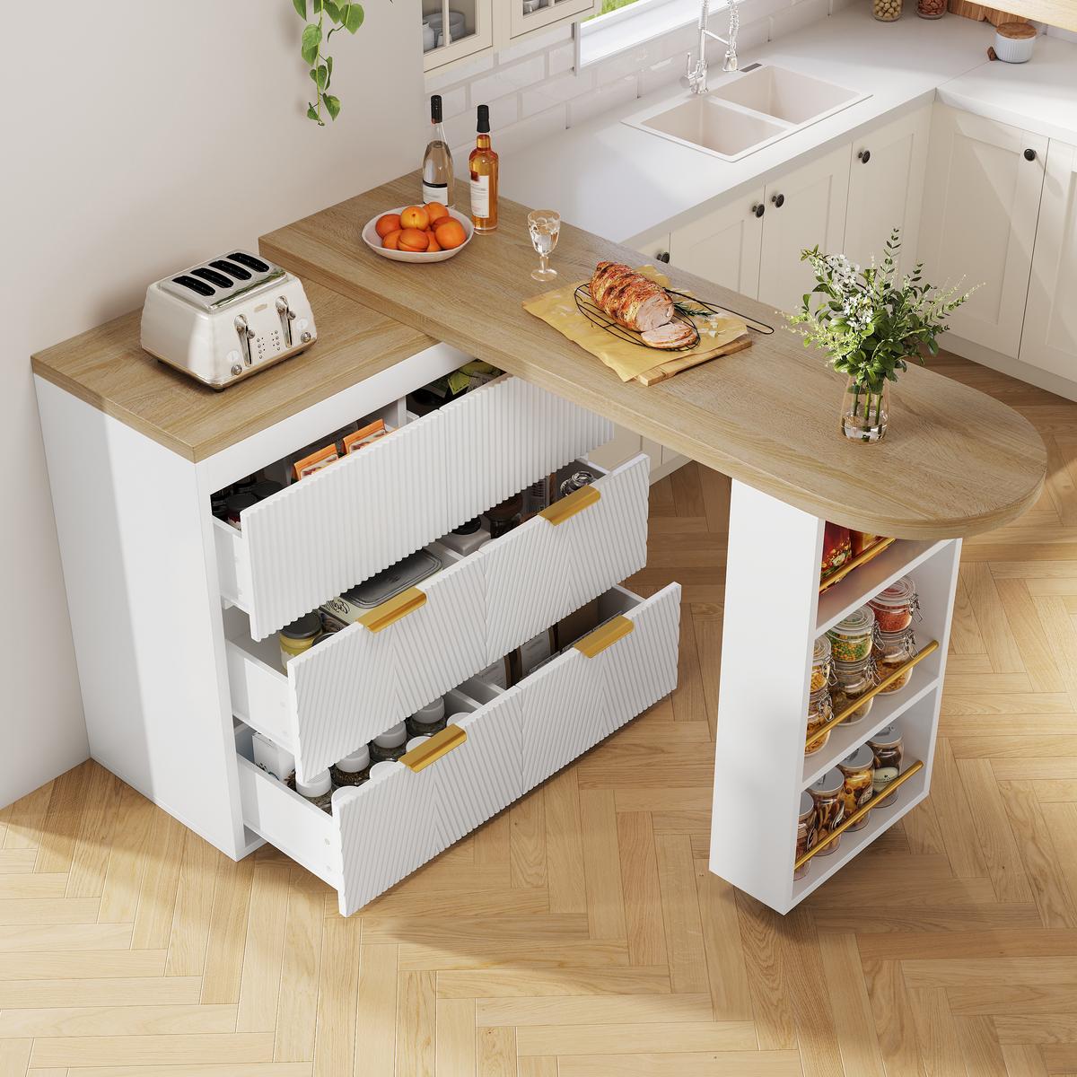 BARTISCH mit küchenbuffet 360° drehbar & 6 schubladen - Weiß, Holzwerkstoff (39/203/90cm) - Urban Meuble