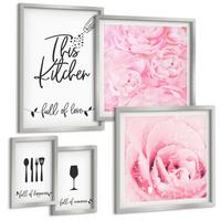 BILDER SET 5er Set - 50x50 cm & 20x30 cm & 40x60 cm Silberner Rahmen - Zen-Gemälde, Wassersteine, Buddha - Silberfarben, Kunststoff (40/60cm) - TULUP