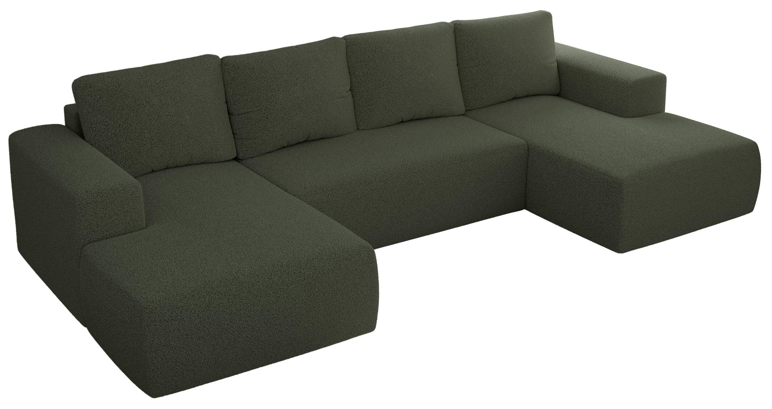 WOHNLANDSCHAFT TRENTINO U Grün Boucle - Schwarz/Grün, Kunststoff/Textil (334/91/163cm) - MKS