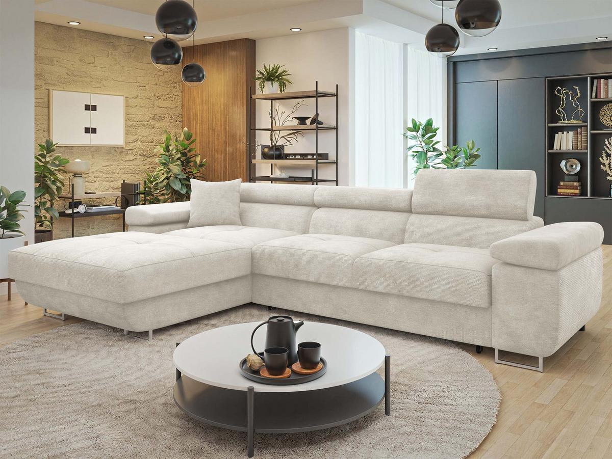 ECKSOFA Torezio Mini, Seite: Links - Creme, Holz/Textil (280/170cm) - MIRJAN24
