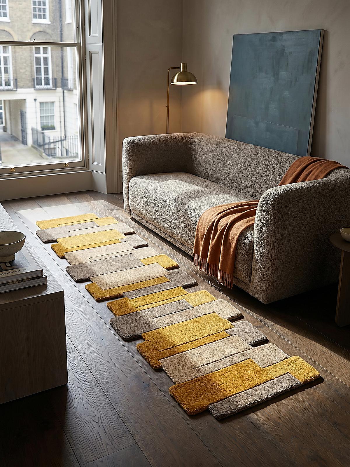 WOLLTEPPICH HALLEIN, geometrisch, Senfgelb, 60 x 230 cm - Gelb, Textil (60/230cm) - KADIMA DESIGN