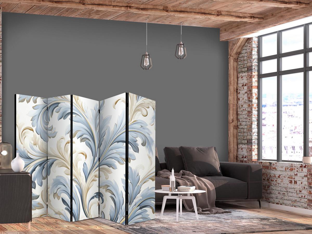 PARAVENT 5-tlg 225x172 cm Barocke Ornamente - Blau, Holz/Textil (225/172/3cm) - Muralo
