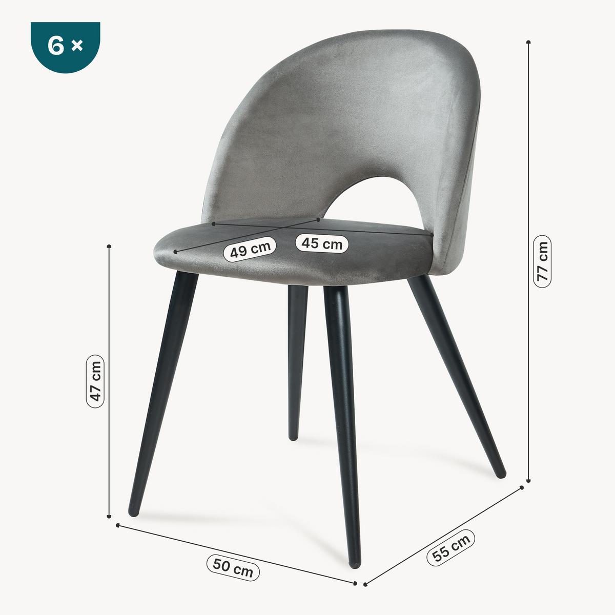 ESSZIMMERSTUHL-SET 6 TLG. Karijoki - Schwarz/Grau, Textil/Metall (50/77/55cm) - [en.casa]
