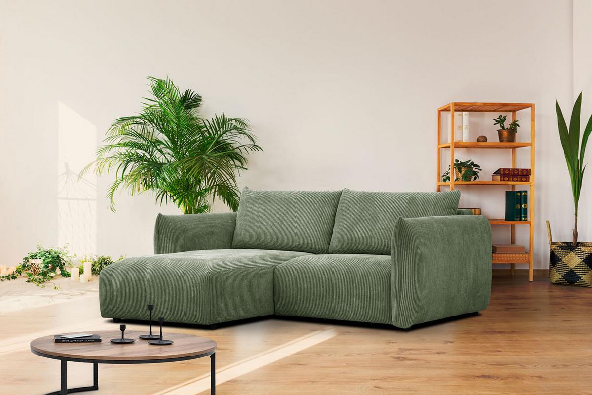 ECKSOFA TAUER 3-Sitzer, olivgrün - Schwarz/Olivgrün, Holzwerkstoff/Kunststoff (173/206cm) - Wozimo