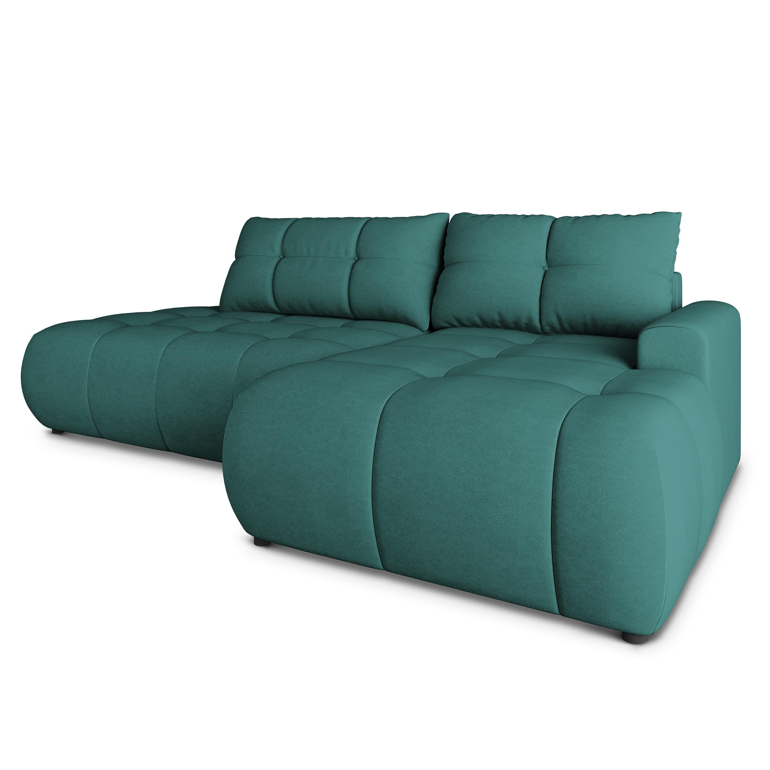 ECKSOFA FLUMA CL R-S Blau Samtstoff mit Schlaffunktion - Blau, Holzwerkstoff/Textil (279/158cm) - MASSENO