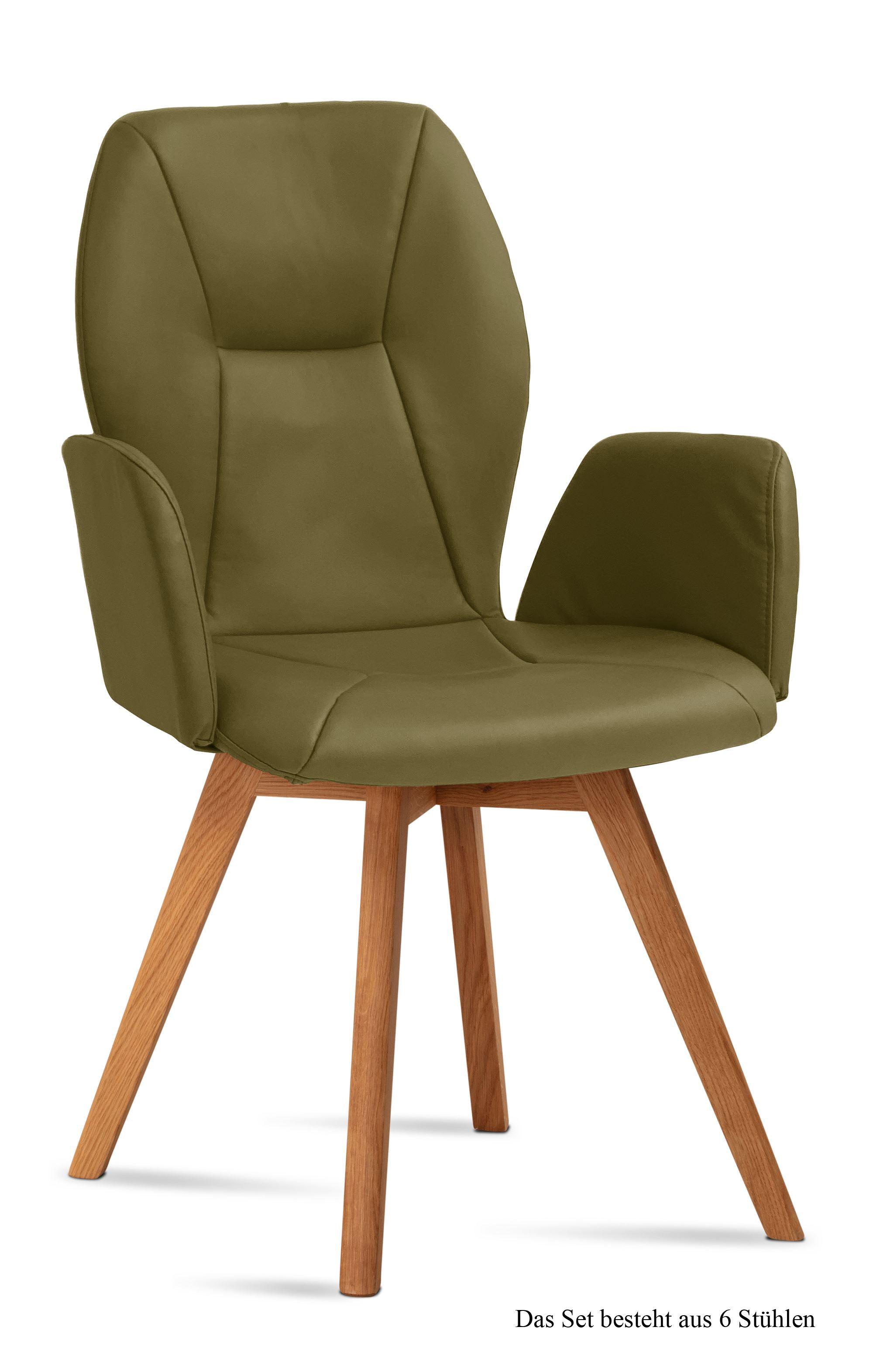 ARMLEHNSTUHL (6er-Set) Donka 58x92x60 Eiche geölt/Olivgrün - Eichefarben/Olivgrün, Kunststoff (60/92/58cm) - 58aufmkessel