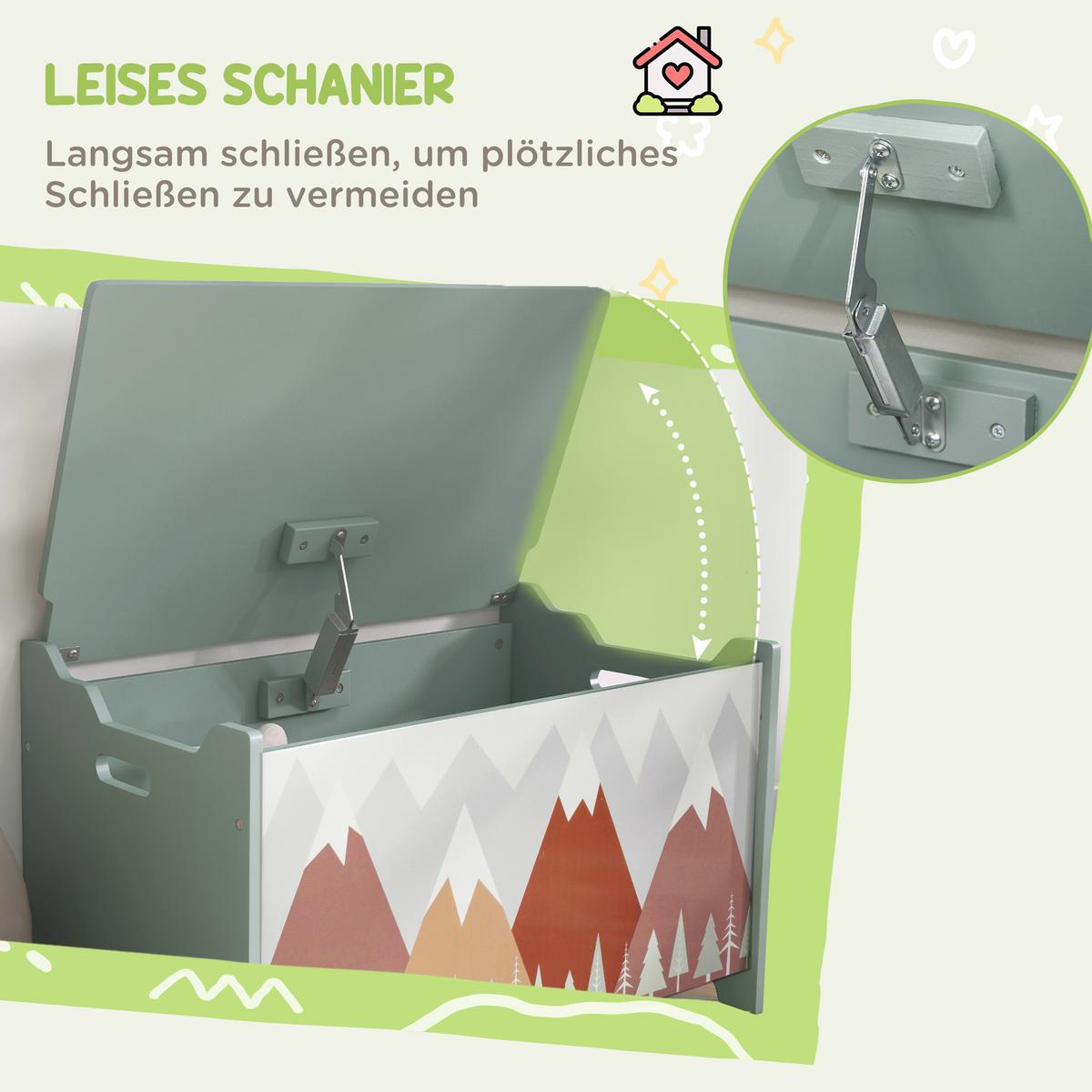 KINDERSITZBANK mit Stauraum Spielzeugkiste mit Deckel niedlichem Tierdesign Grün - Grün, Holzwerkstoff (37/60cm) - ZONEKIZ