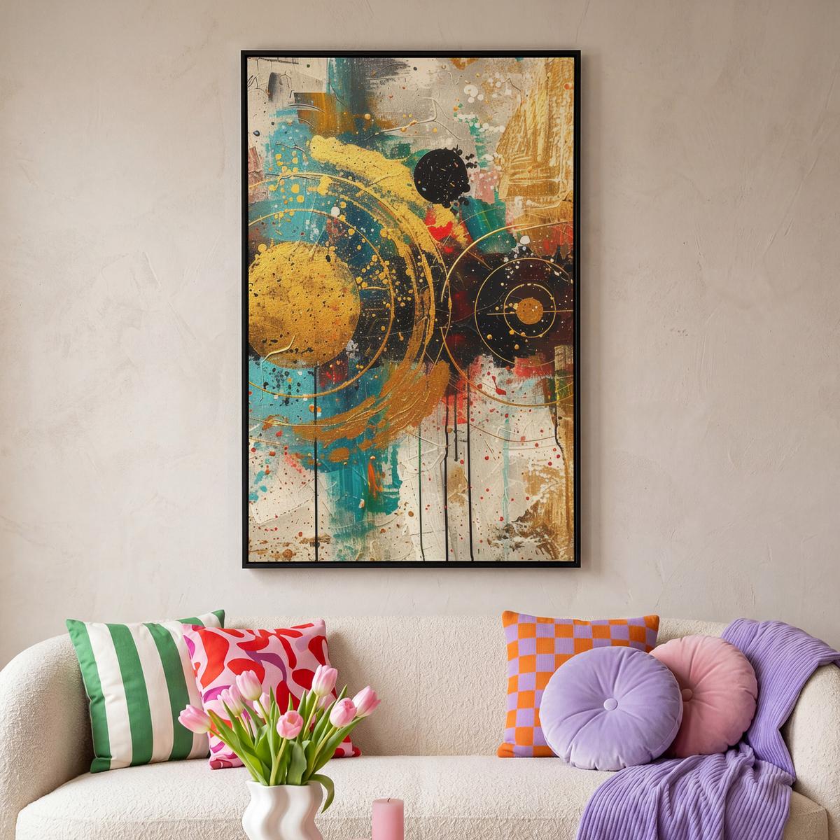 LEINWAND Bilder mit Rahmen - Abstrakt - Kunst - Gold - Modern - 80x120 - Multicolor, Textil (80/120cm) - MuchoWow