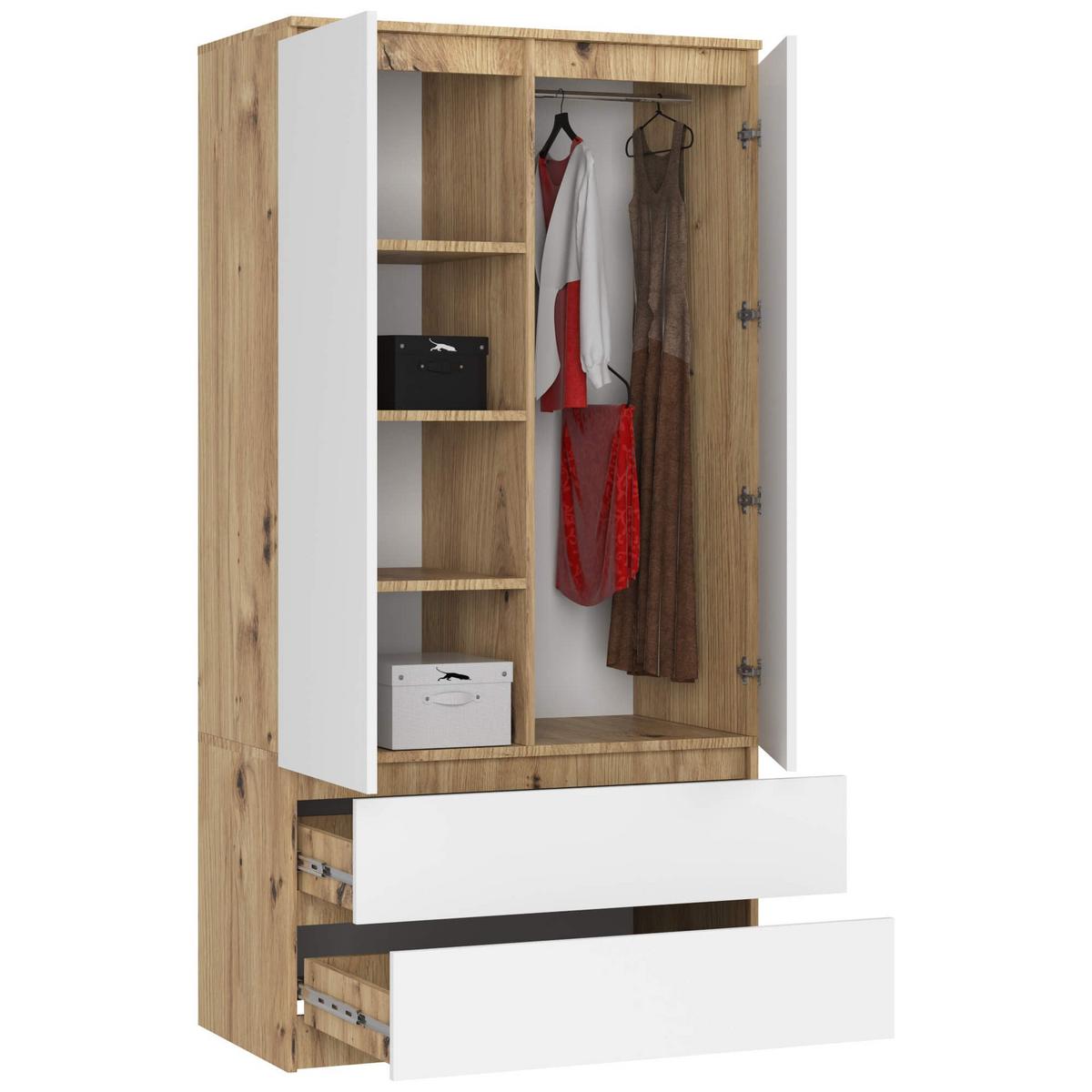 KLEIDERSCHRANK Eiche Artisan, Weiß 180/90/51 - Eiche Artisan/Weiß, Holzwerkstoff (90/180/51cm) - RAUMHIRSCH FURNITURE