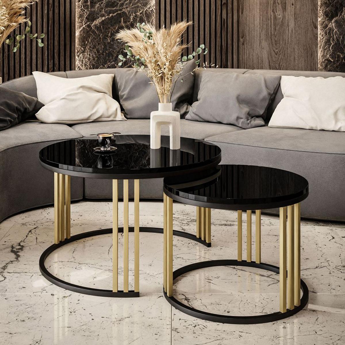COUCHTISCH 2 in 1 LORI MIX Hochglanz - Goldfarben/Schwarz, Holzwerkstoff (70/70/48cm) - Lookway