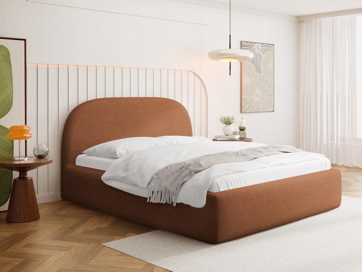 POLSTERBETT Puro mit Bettkasten & Metall-Lattenrost in Orange Chenille 180x200 cm - Birkefarben/Schwarz, Kunststoff/Textil (180/200cm) - WFL GROUP