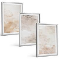 BILDER SET 3er Set - 40x60 cm Silberner Rahmen - Aquarell-Pastellblätter - Silberfarben, Kunststoff (40/60cm) - TULUP