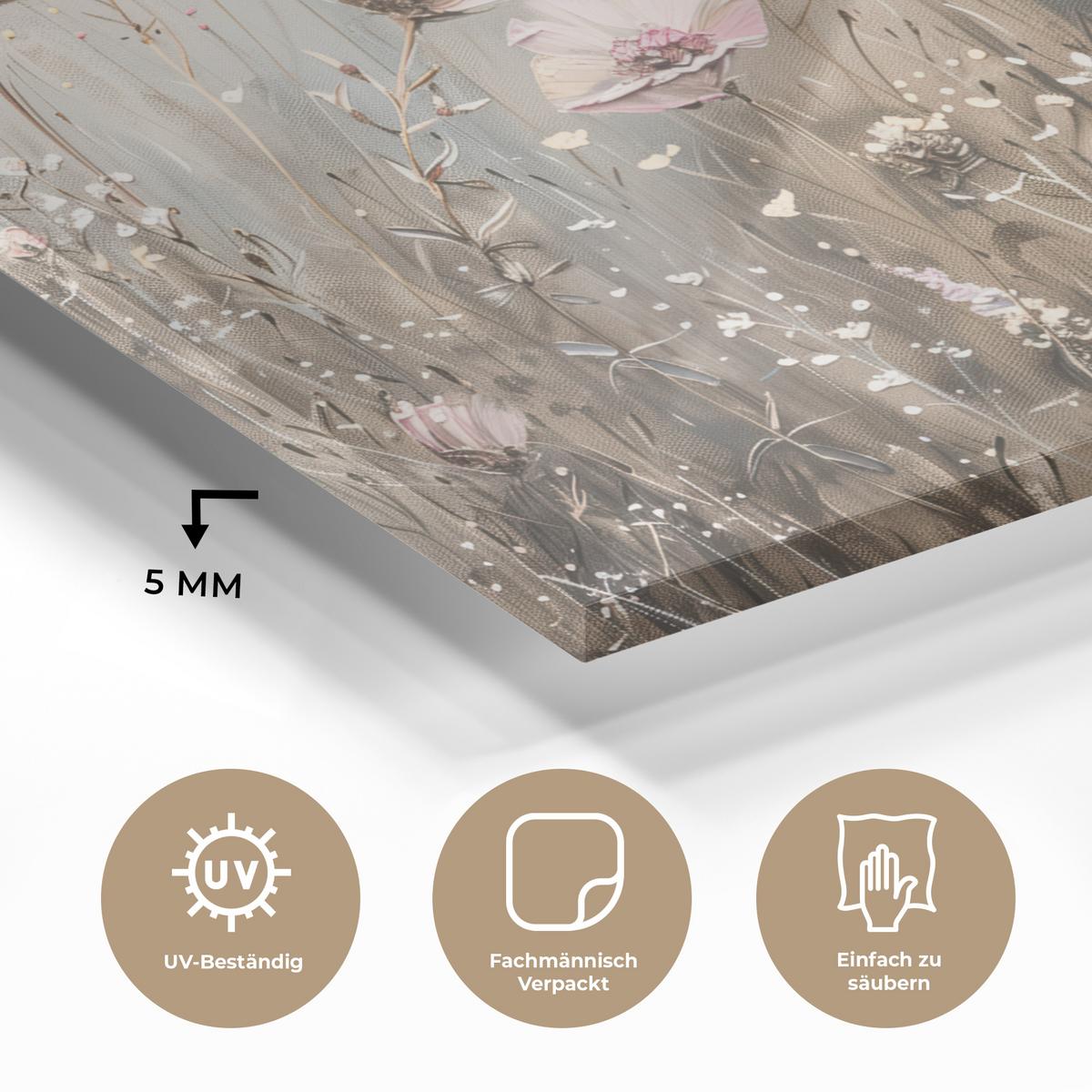 ACRYLGLASBILD Blumen - Rosa - Modern - Beige Room Decor 90x60 cm - Beige, Glas (90/60cm) - MuchoWow