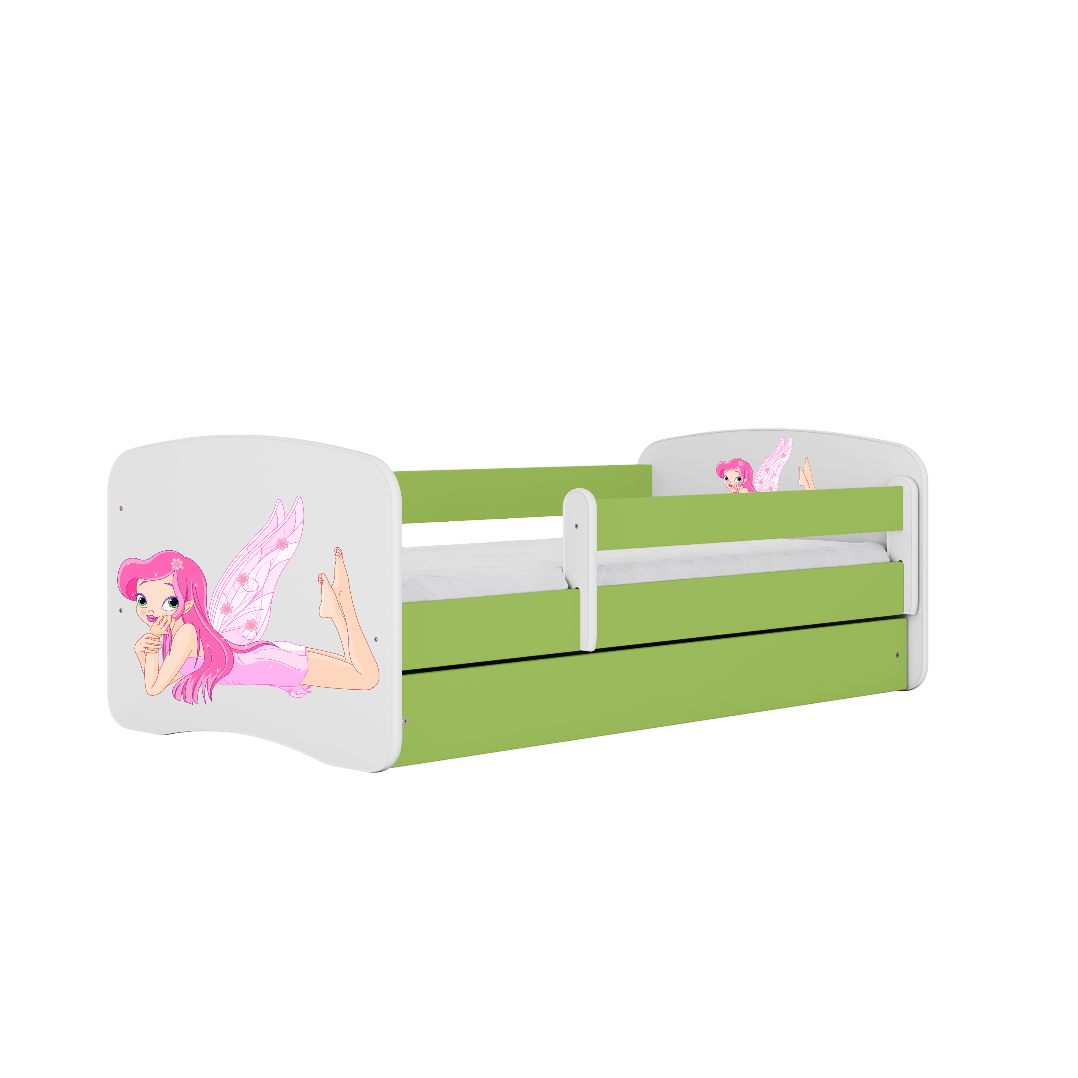 KINDERBETT Fee mit Flügeln mit Schublade und Matratze 140/70 - Grün, Holzwerkstoff (70/140cm) - RAUMHIRSCH FURNITURE