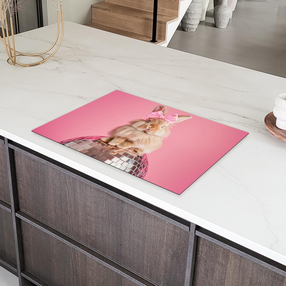 HERDABDECKPLATTE Schleife - Discoball - Kaninchen Ceranfeldabdeckung 76x51.5 cm - Pink, Kunststoff (76/51.5/0.2cm) - MuchoWow