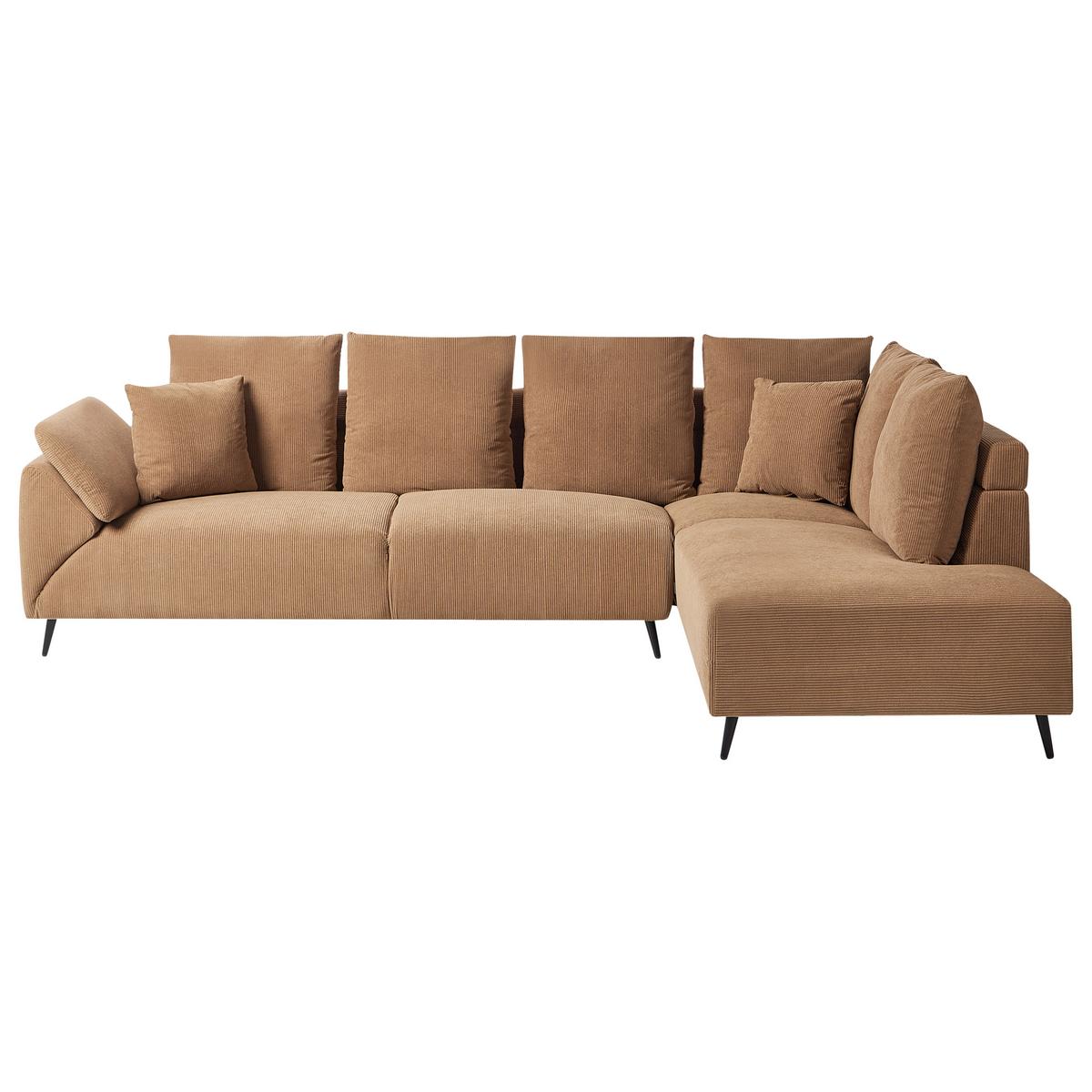 ECKSOFA 4-Sitzer Cord Braun linksseitig Lunner - Schwarz/Braun, Textil (266/180cm) - Beliani
