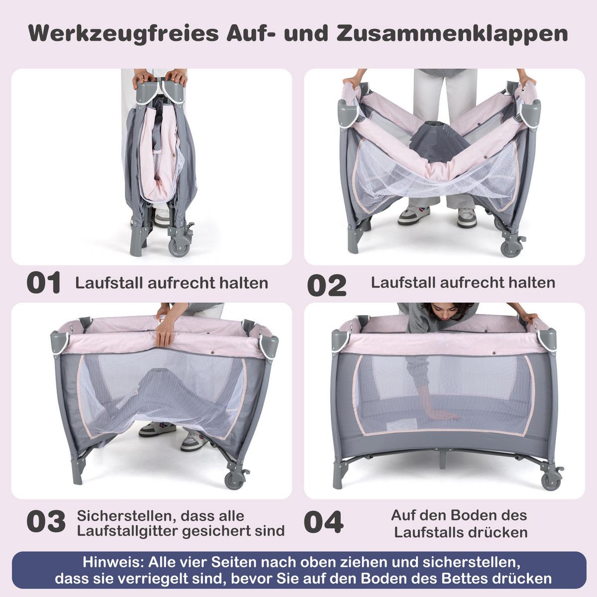 BABYBETT mit Matratze rosa - Pink, Textil - COSTWAY