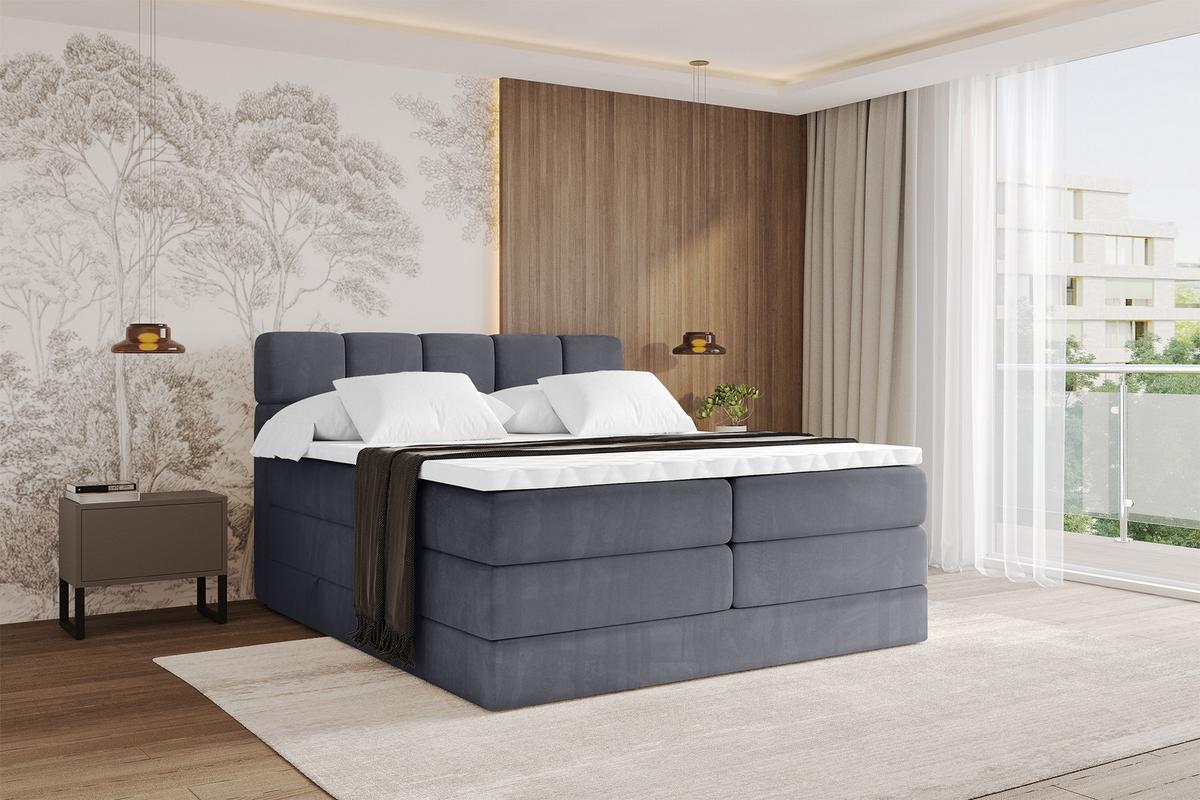 BOXBETT mit Matratze H3/H4 - FAMA KING - 200x200 cm Dunkelgrau Casablanca - Dunkelgrau, Holzwerkstoff (200/200cm) - ALTDECOR