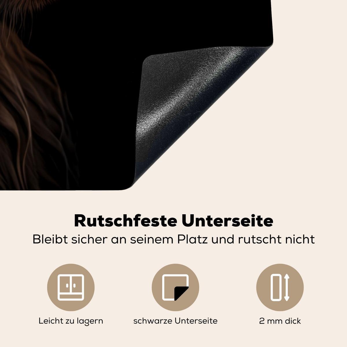 HERDABDECKPLATTE Schottischer Highlander - Porträt - Schwarz - Tier Induktionsschutz 89.6x51.6 cm - Braun, Kunststoff (89.6/51.6/0.2cm) - MuchoWow