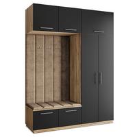 GARDEROBENSCHRANK REMA 180/240/60 cm Modern Garderobe-Set Eiche Wotan - Eiche Wotan/Schwarz, Holzwerkstoff (180/240/60cm) - MASSENO