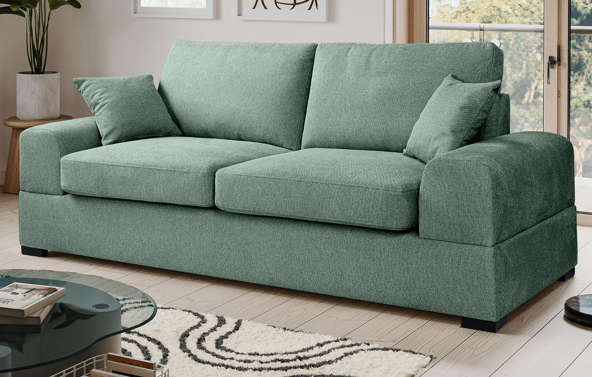 SOFA petrol Strukturstoff, Couch 3-Sitzer 221 cm mit Premium Kaltschaum - Petrol/Schwarz, Holz/Textil (221/90/93cm) - Inn.Furn