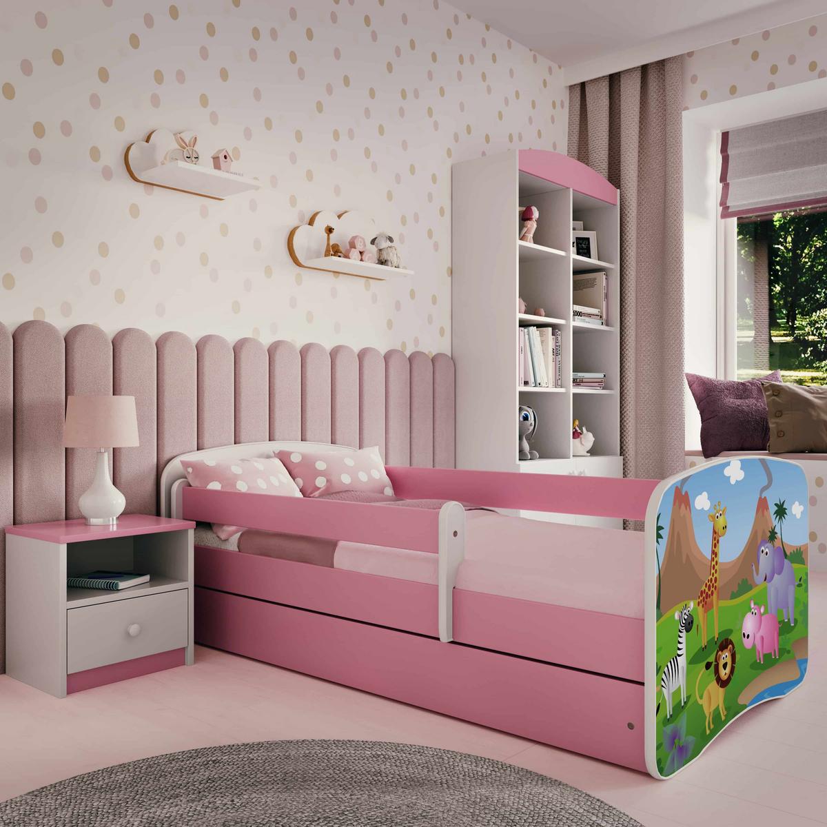 KINDERBETT Safari mit Schublade 160/80 90/61/164 - Rosa, Holzwerkstoff (80/160cm) - RAUMHIRSCH FURNITURE