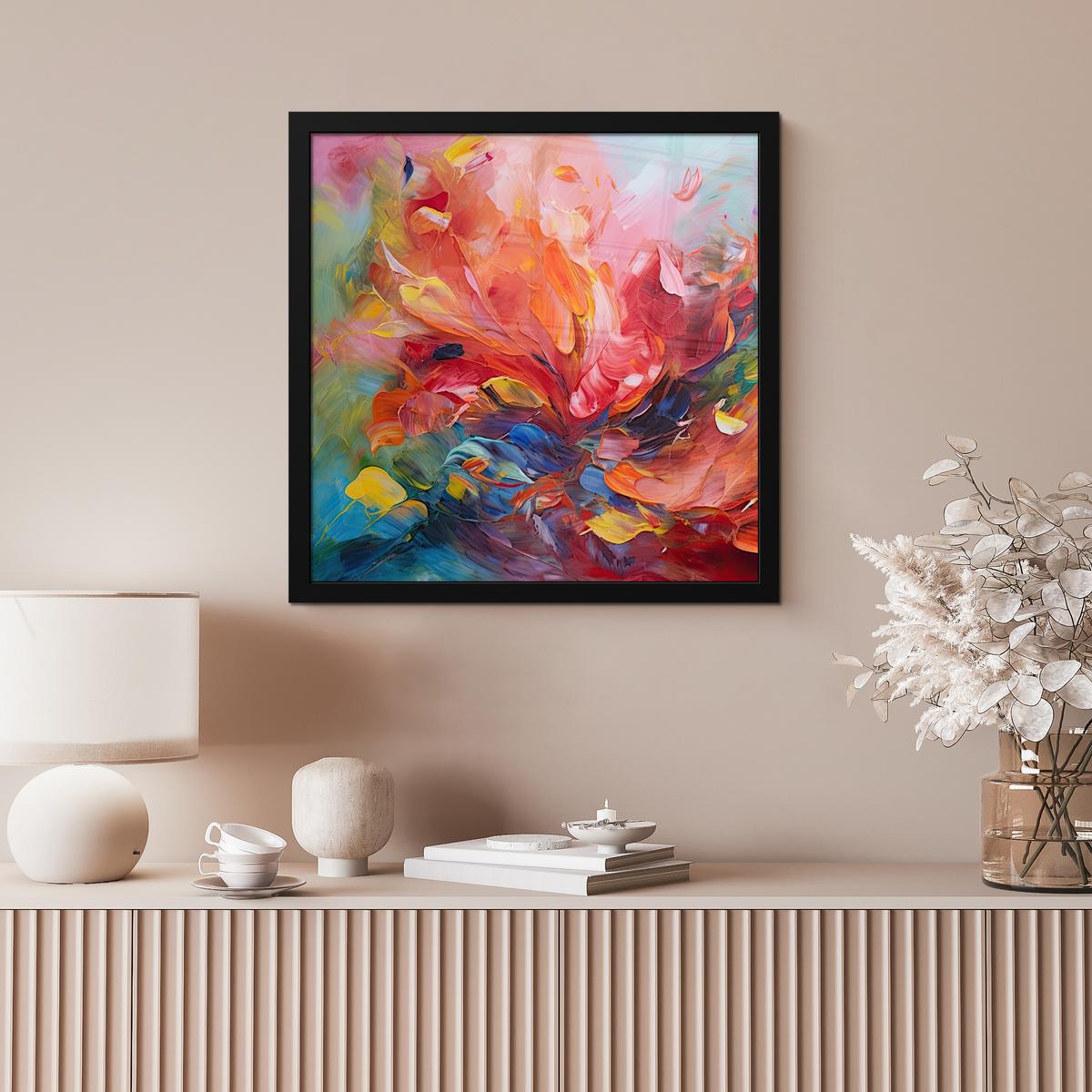 POSTER MIT RAHMENGERAHMTES BILD Ölgemälde - Kunst - Abstrakt - Farbenfroh 40x40 cm - Altrosa, Papier (40/40cm) - MuchoWow