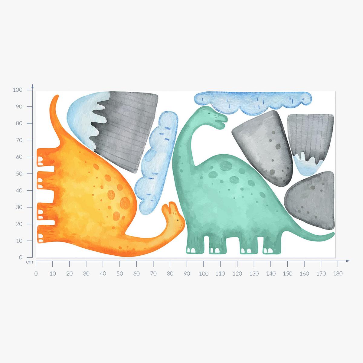 WANDAUFKLEBER 100x179cm - Dinosaurier und Berge - Multicolor, Kunststoff (100/179/0.1cm) - Wallfluent