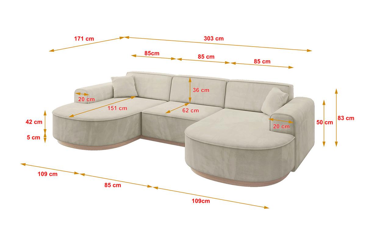 WOHNLANDSCHAFT MARI-U1-v1 - 303x171x83 cm Ecru Velours - Ecru, Holzwerkstoff/Textil (303/83/171cm) - ALTDECOR