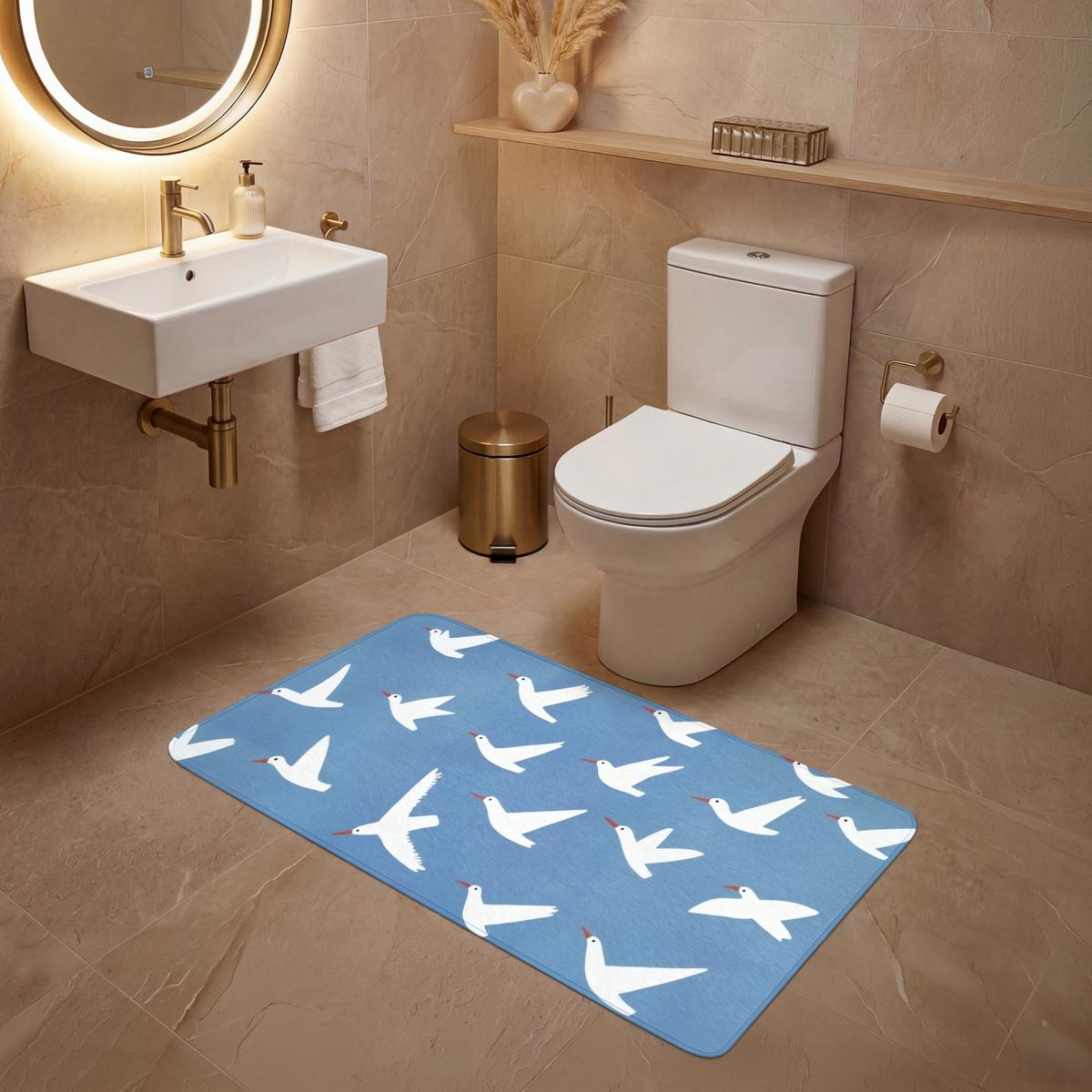 WC-VORLEGER Vögel - Weiß - Muster WC Teppich 120x60 cm - Blau, Textil (120/1cm) - OnlyWow