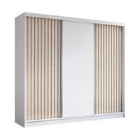 KLEIDERSCHRANK mit furnierten Schiebetüren und Aluminium-Leisten - LABELO - 240 cm Weiß+Weiß+Artisan - Weiß/Eiche Artisan, Holzwerkstoff (240/216/61cm) - ALTDECOR