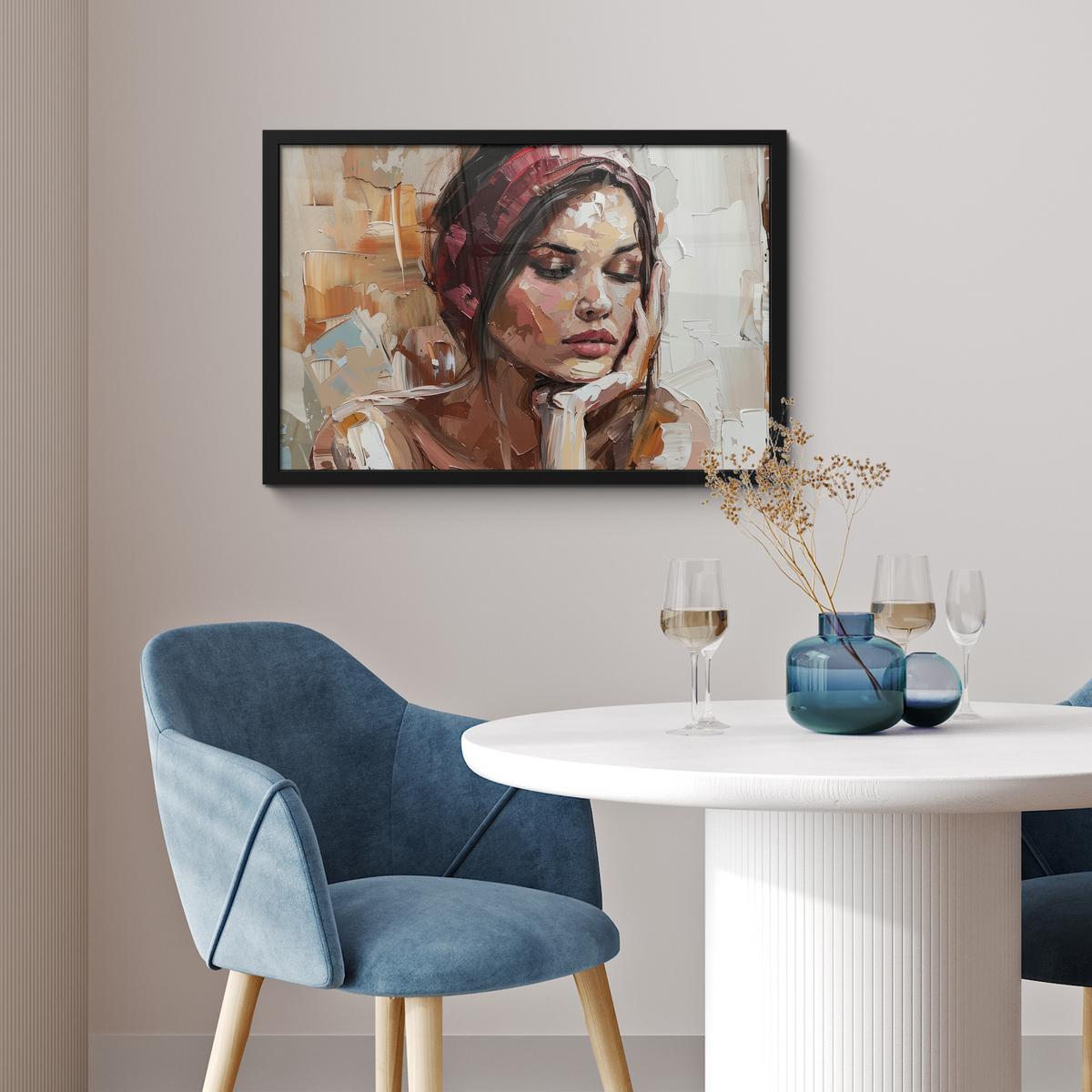 POSTER MIT RAHMENGERAHMTES BILD Frau - Lackierung - Porträt - Modern 60x40 cm - Altrosa, Papier (60/40cm) - MuchoWow