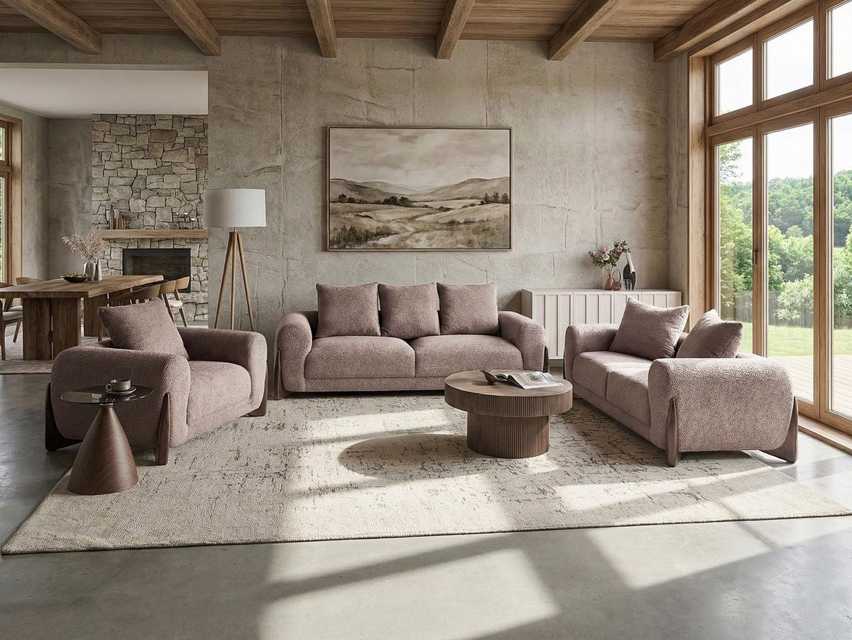 SOFA-SET 6-Sitzer Bouclé Braun Vinliden - Braun, Textil (217/82/87cm) - Beliani