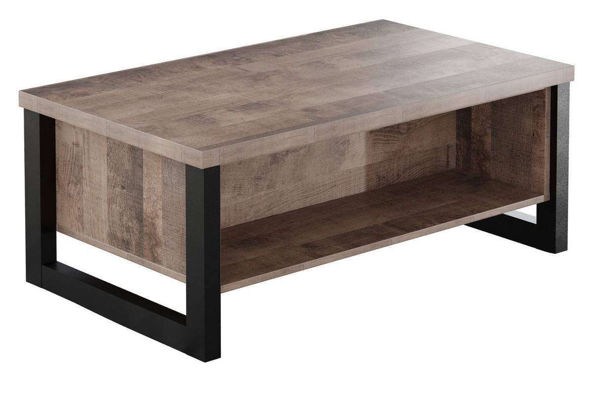 COUCHTISCH Eiche Tabak, schwarz 110 x 65 cm, Beistelltisch mit Ablage - Eichefarben/Schwarz, Holzwerkstoff (65/110/45cm) - Top.Furn