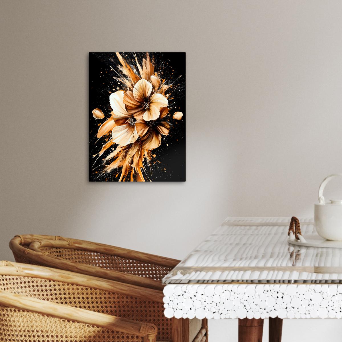 LEINWANDBILD Blumen - Gold - Graffiti - Schwarz - Abstrakt Room Decor 30x40 cm - Cappuccino, Textil (30/40cm) - MuchoWow