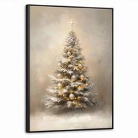 LEINWAND Bilder mit Rahmen - Weihnachten - Weihnachtsbaum - Schnee - Kunst - 70x100 - Champagner, Textil (70/100cm) - MuchoWow
