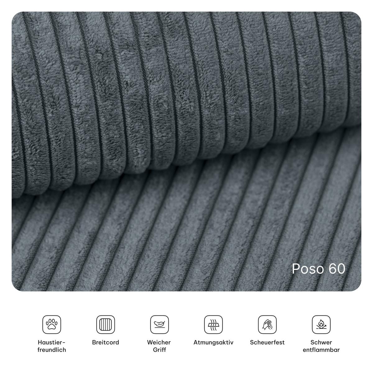 ECKSOFA ETERA modulares Boneless Sofa mit Schlaffunktion Grau Kordstoff - Grau, Textil (270/160cm) - MASSENO
